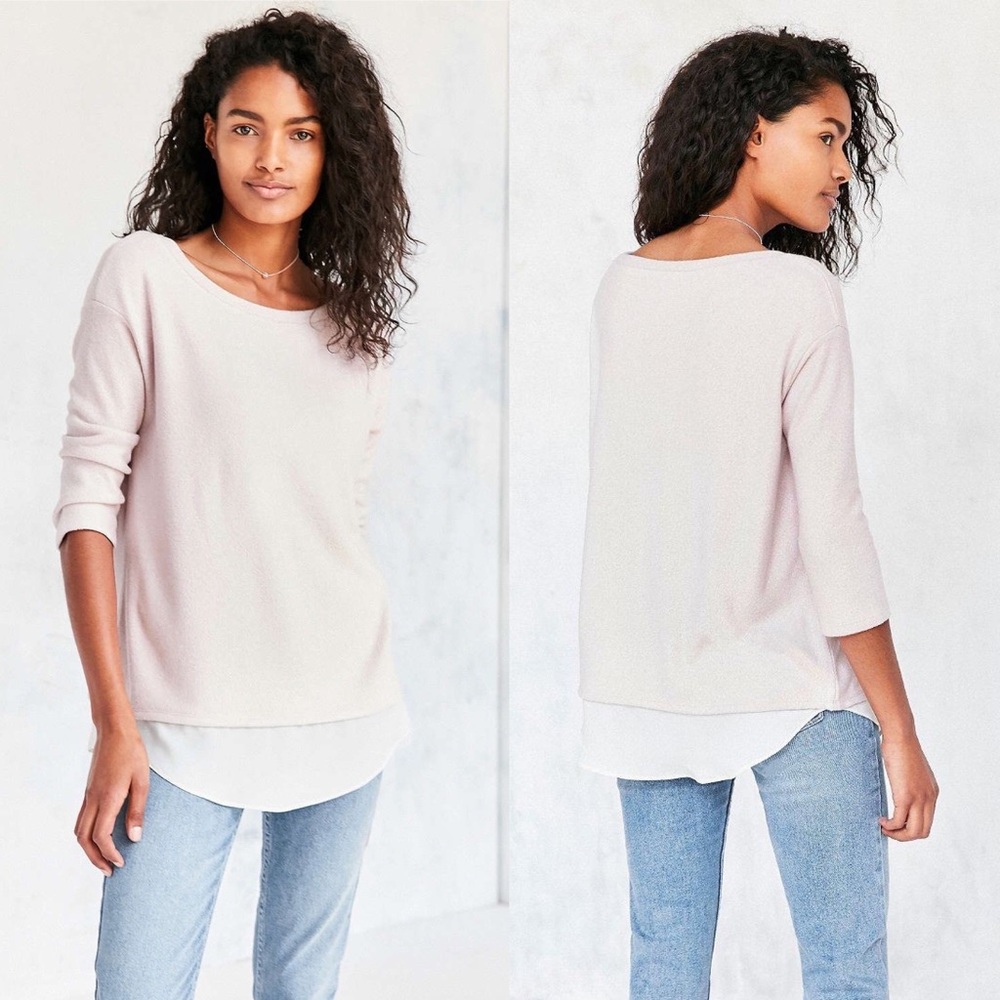 UO Silence + Noise Aimee Chiffon Shirttail Sweater